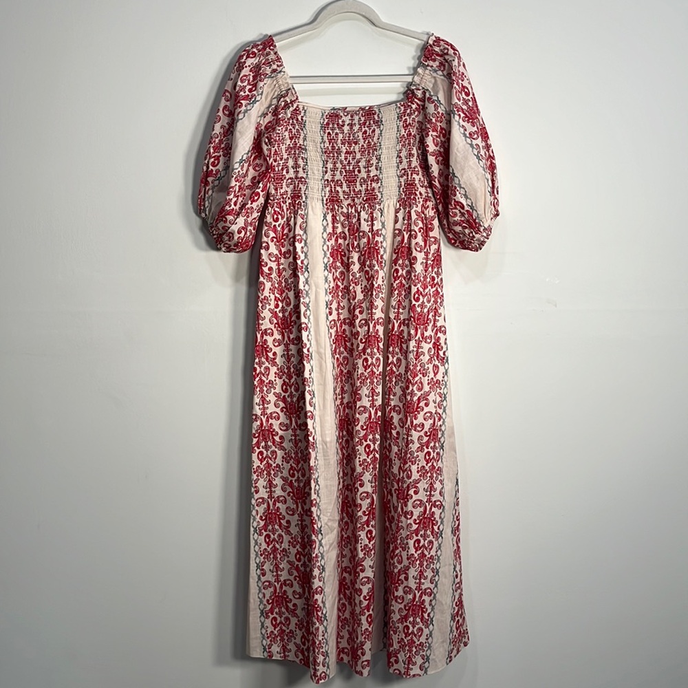 Sachin +Babi Smocked Maxi dress Size S Puffed Sleeve Abstract Print